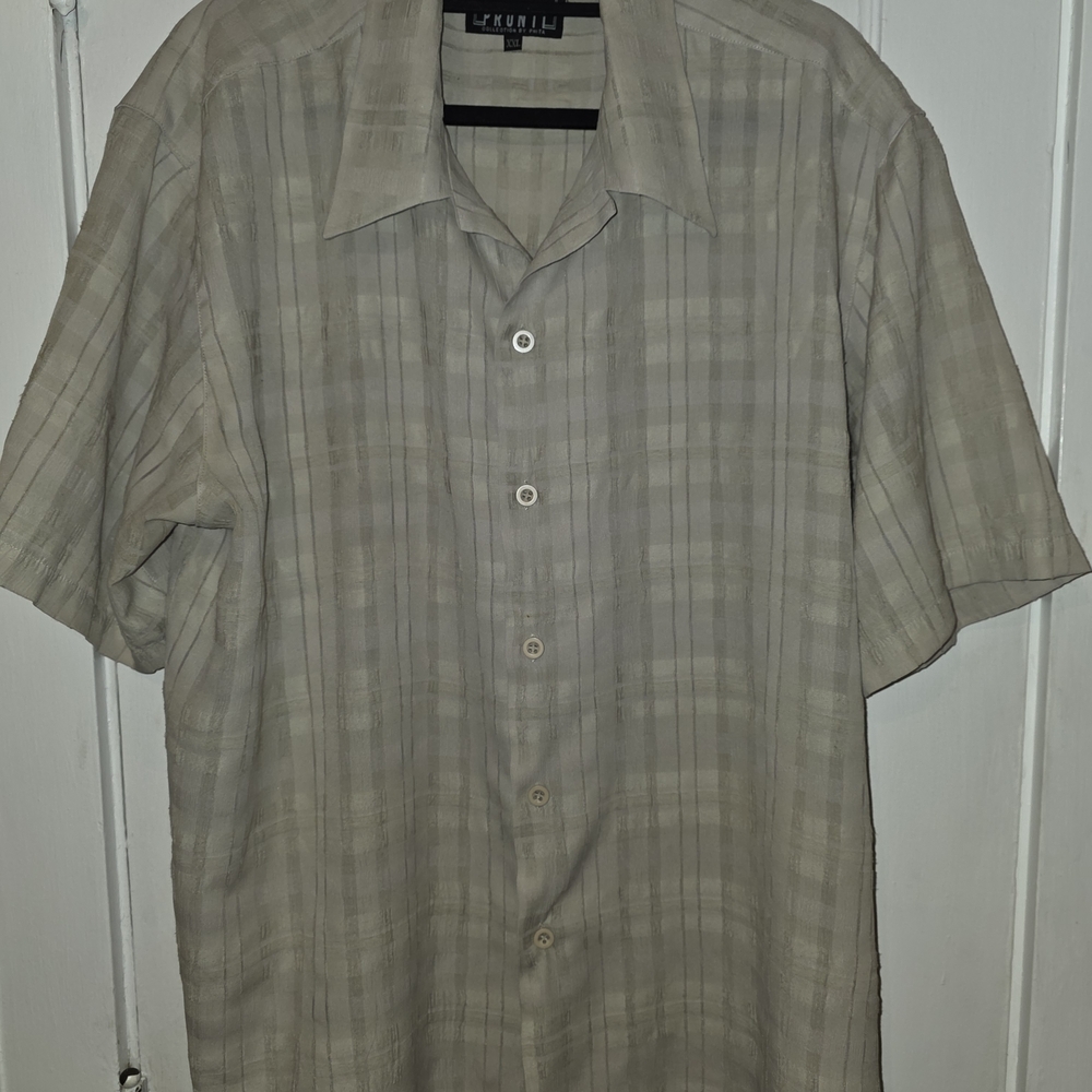 Cubavera Men's Gray Plaid Casual Button Down Shirt